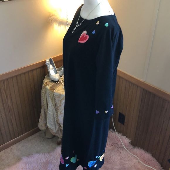 NWT Michael Simon Lite Valentines day dress with 3/4 sleeves & lots of hearts - Picture 5 of 9